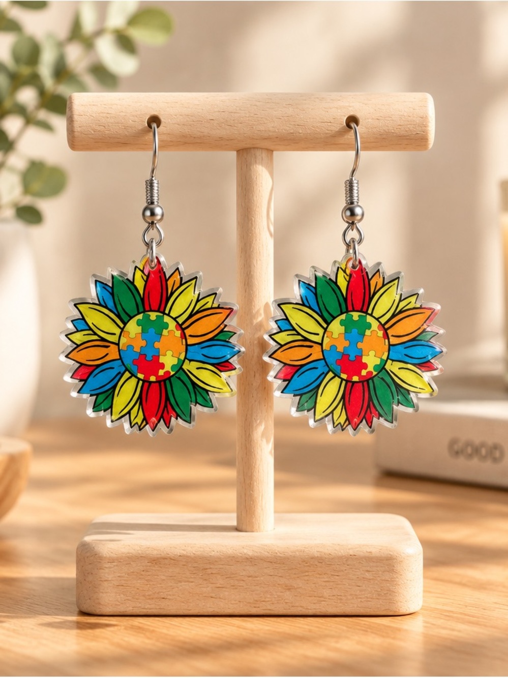 Fashion Jewelry Multicolor Floral Puzzle Sunflower Earrings